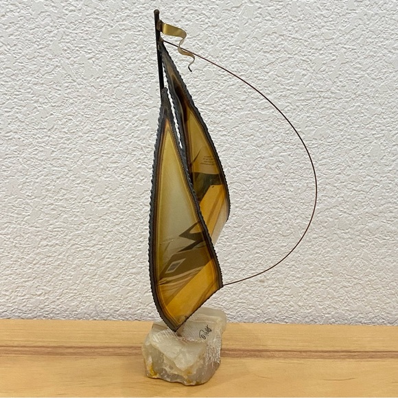 Vintage Demott Signed Brass Sculpture Sailboat Nautical Boat on Marble Base - Picture 2 of 15